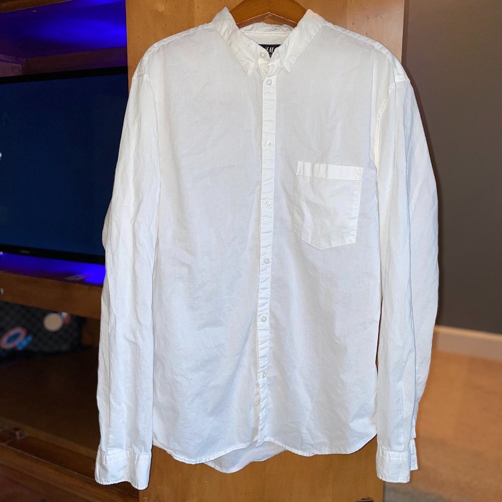 Men's H&M White Lightweight Button Down | Size Large